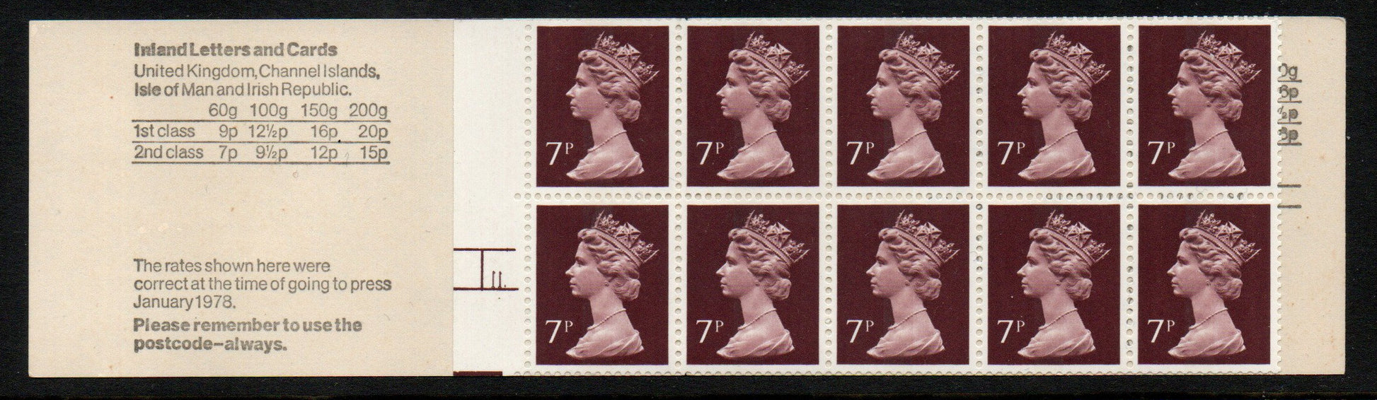 GB QEII 1978 70p Booklet FD2A CYL 11dot Shoeing LEFT Selvedge few blunt Perfs