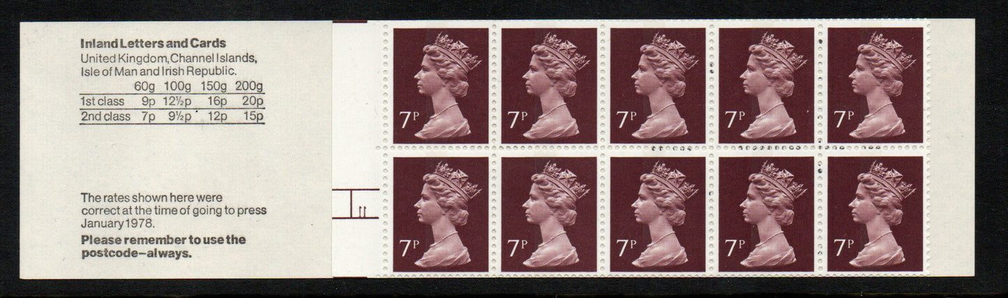 GB QEII 1983 £1.25p Booklet FK6Aa Left Selvedge Corrected Rate Good Perfs