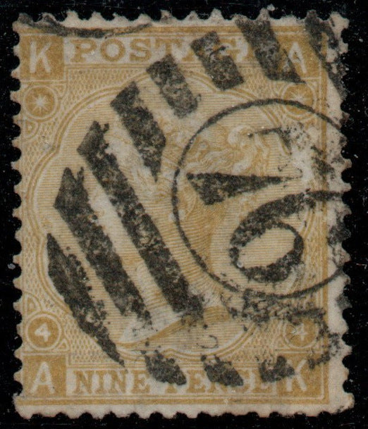 GB 1865 QV SG98 9d Straw Plate 4 (A - K) Large Letters Emblems (TT392)