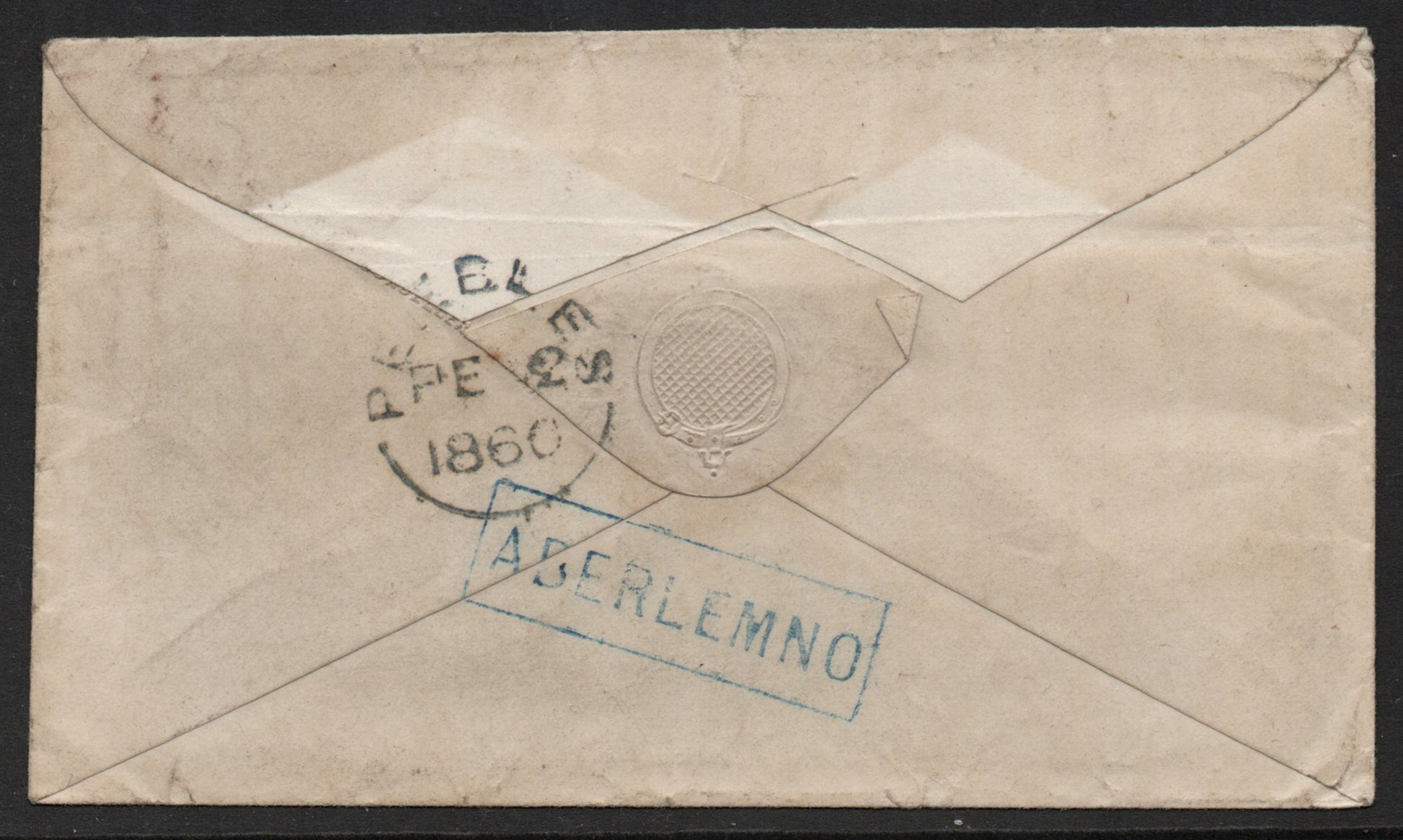 1860 GB QV 1d Star (Unplated) on Cover Straight Line ABERLEMNO Back Stamp