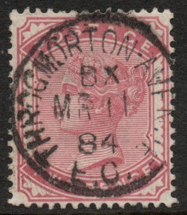1880 GB SG169 2d Pale Rose.  Wmk Imp Crown. Clear Throgmorton Ave CDS 