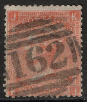1865 GB SG94 4d Vermilion Wmk Large Garter. Plate 9 (K-J) (TT606)