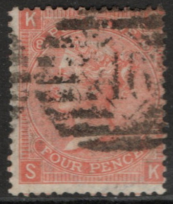1865 GB SG94 4d Vermilion Wmk Large Garter. Plate 8 (S-K)