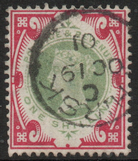 1887-92 SG214 1/- Green & Carmine with nice Thirsk (?) CDS. Good Used (TT618)