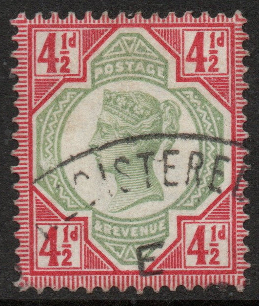 1887-92 QV SG206 4½d Carmine & Green Registered Cancel Very Fine Used 