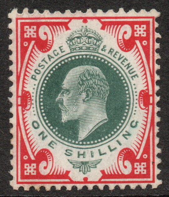GB 1902-10 KEVII SG259 1/- shilling Dull Green & Scarlet M/M