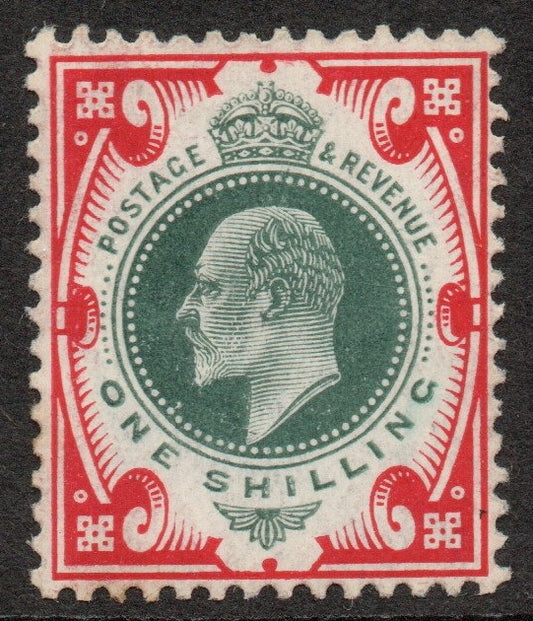 GB 1902-10 KEVII SG259 1/- shilling Dull Green & Scarlet M/M