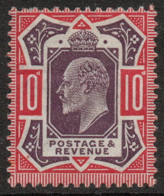 GB 1902-10 KEVII SG254 10d Dull Purple & Carmine Mounted Mint with Gentle Crease not visible from front