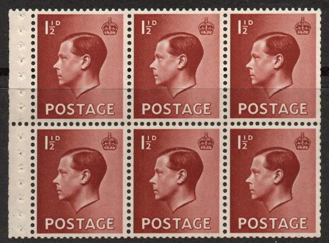 GB 1936 KEVIII SG459b Booklet Pane 6 x SG459 Upright Wmk U/M 