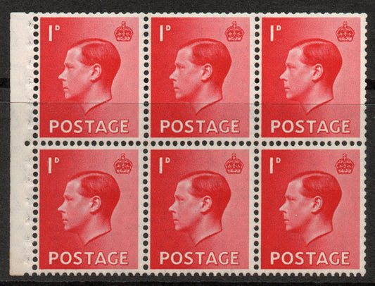 GB 1936 KEVIII SG458a Booklet Pane 6 x SG458 Upright Wmk Perf Type E U/M