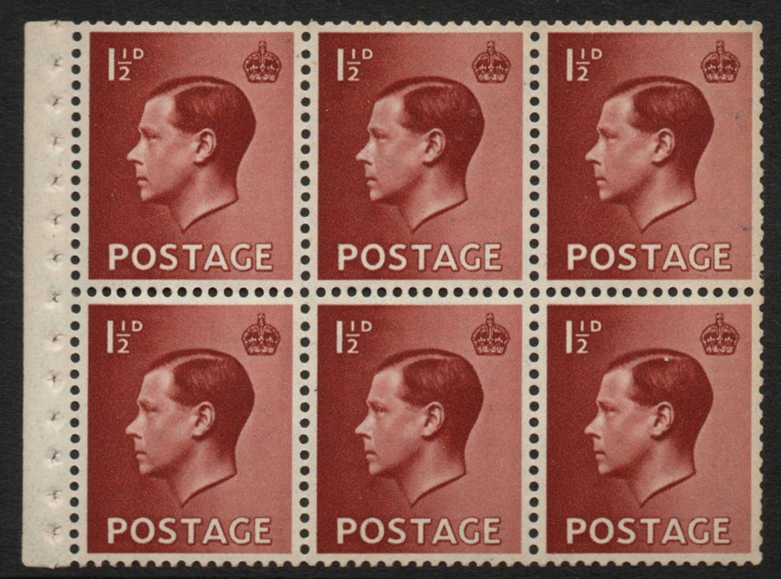 GB 1936 KEVIII SG459b Booklet Pane 6 x SG459 Upright Wmk Perf Type I U/M 