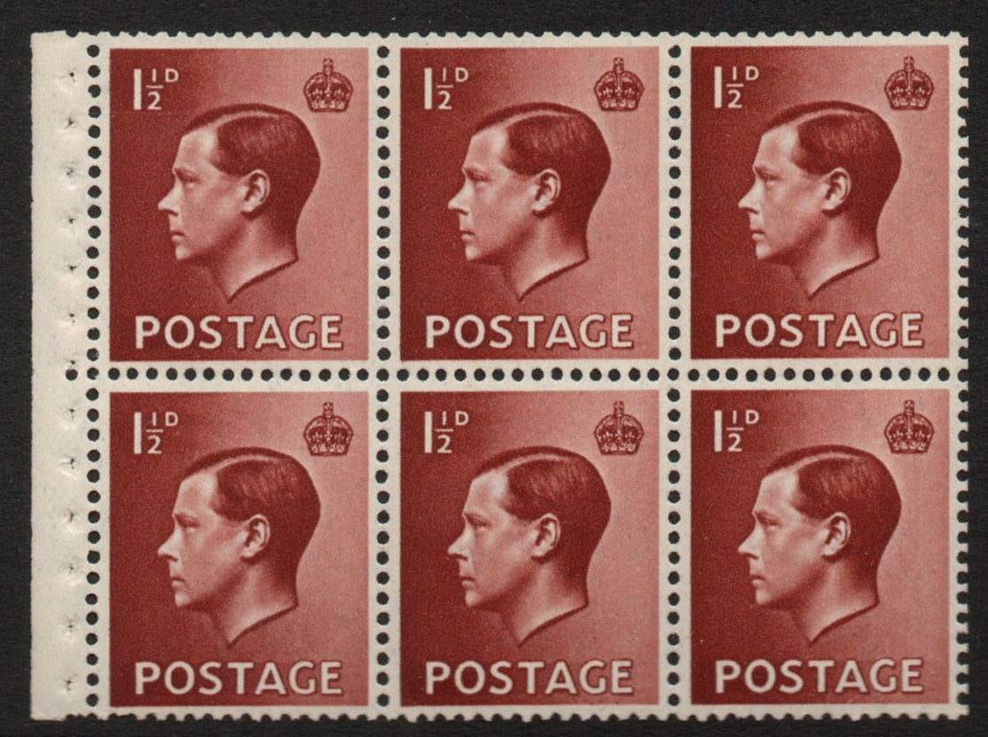 GB 1936 KEVIII SG459b Booklet Pane 6 x SG459 Upright Wmk Perf Type E U/M 