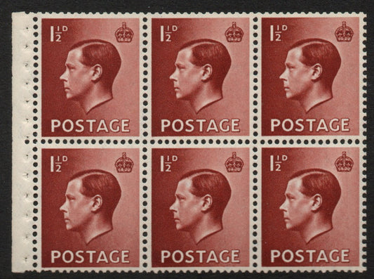 GB 1936 KEVIII SG459b Booklet Pane 6 x SG459 Upright Wmk Perf Type E U/M 