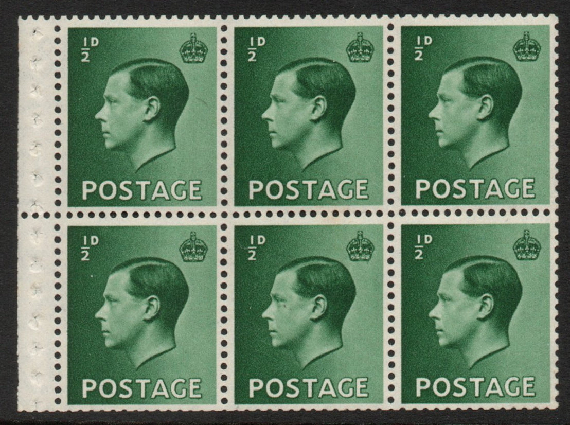 GB 1936 KEVIII SG457b Booklet Pane 6 x SG457 Upright Wmk Perf Type P U/M 