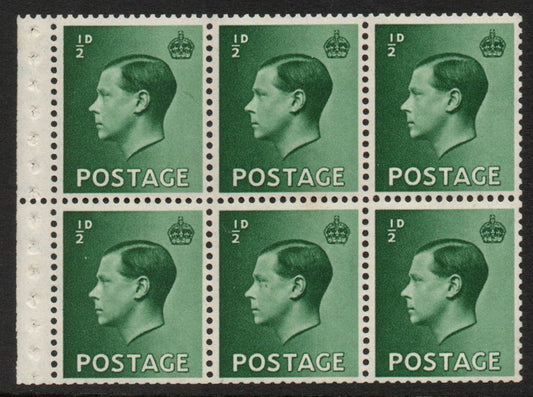 GB 1936 KEVIII SG457b Booklet Pane 6 x SG457 Upright Wmk Perf Type P U/M 