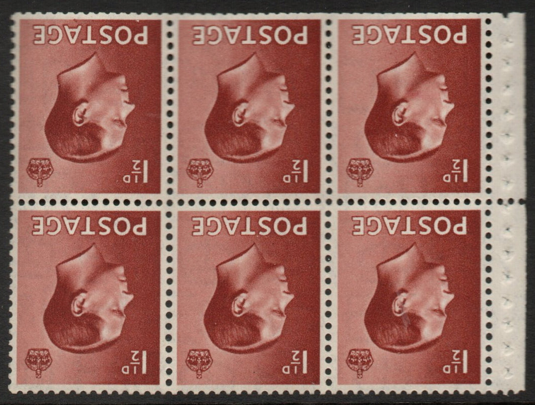 GB 1936 KEVIII SG459bw Booklet Pane 6 x SG459 Inv Wmk Perf Type P   U/M 