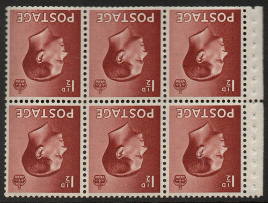 GB 1936 KEVIII SG459bw Booklet Pane 6 x SG459 Inv Wmk Perf Type P   U/M 