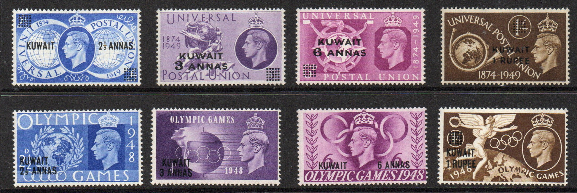 GB Agencies Kuwait KGVI UPU & Olympics SG76-83 Lightly Mounted Mint 