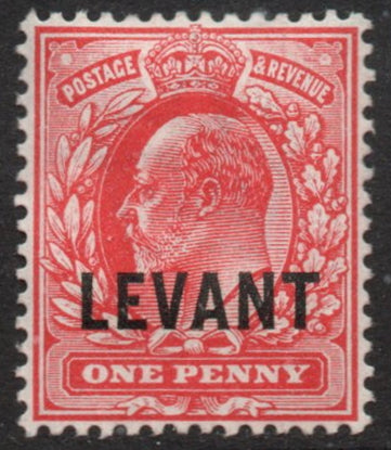 GB Agencies KEVII LEVANT OVPT on  1d Red SGL2 Lightly Mounted Mint (TT665)
