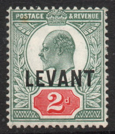 GB Agencies KEVII LEVANT OVPT on 2d SGL4a Lightly Mounted Mint Slight Foxing (TT667)