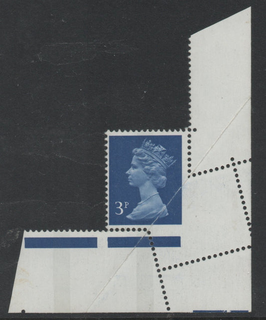 GB 1973 QEII SG856 3p Ultra Large Imperf Area due to Paper Fold Error Unmounted Mint