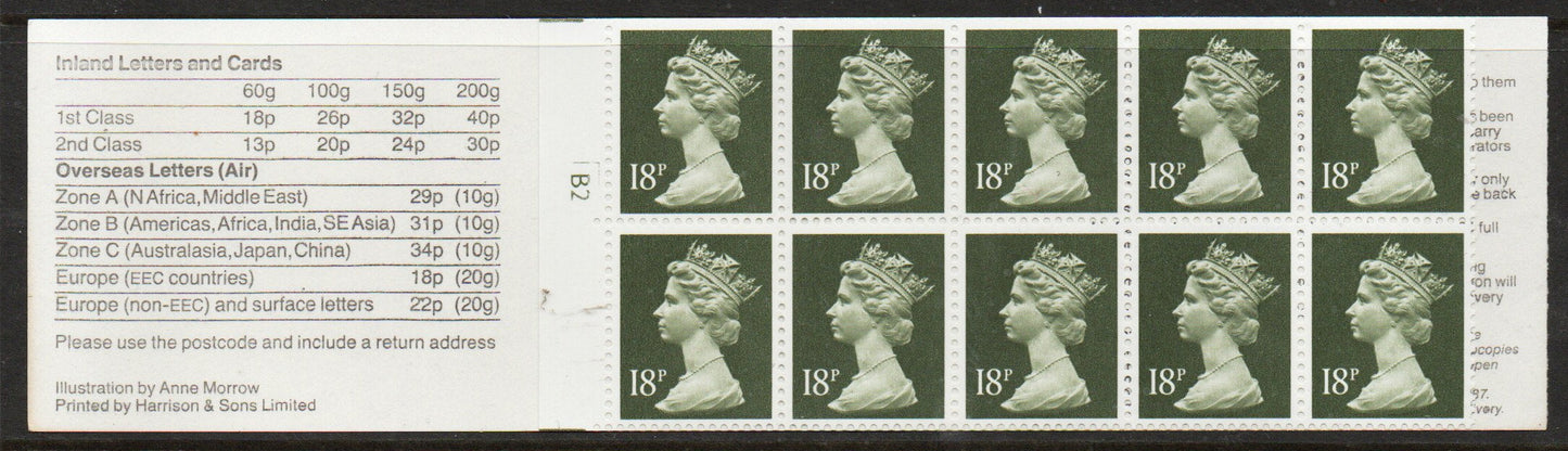 1986 GB Booklet FU8a Books for Children cylinder B2 U/M (TT792)