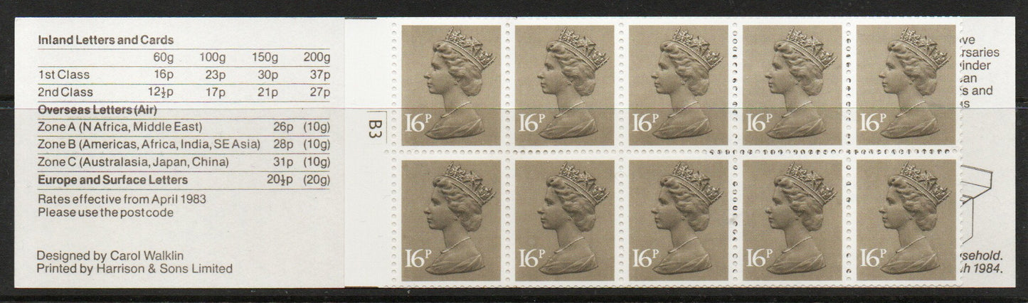 1983 GB Booklet FS1a Birthday cylinder B3 U/M (TT794)