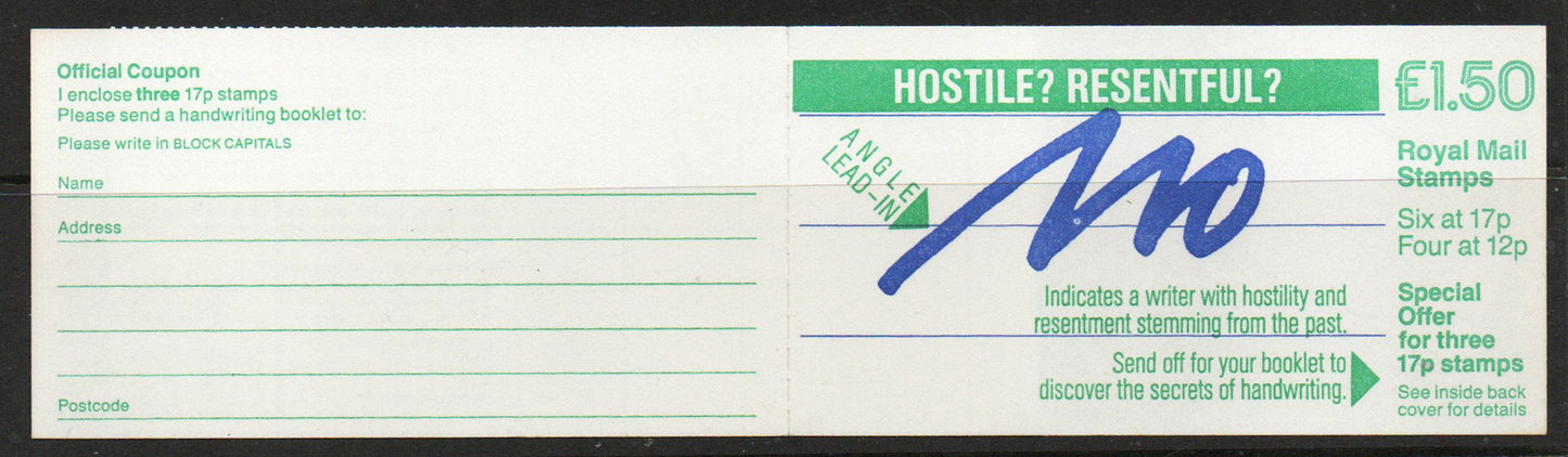 1986 GB Booklet FP3a Handwriting cylinder B14 B8 U/M