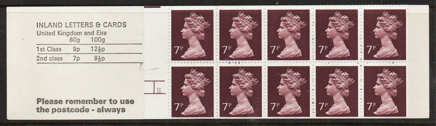 1977 GB Booklet FD1a 70p No Theme Cyl Cylinder 11 dot U/M (TT807)