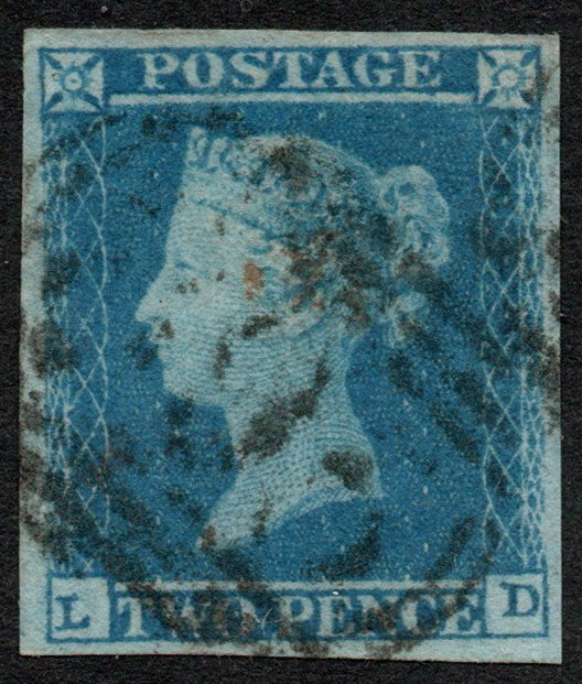 GB QV 1841 2d Blue SG15 Plate 4 (L-D) 4 good margins 