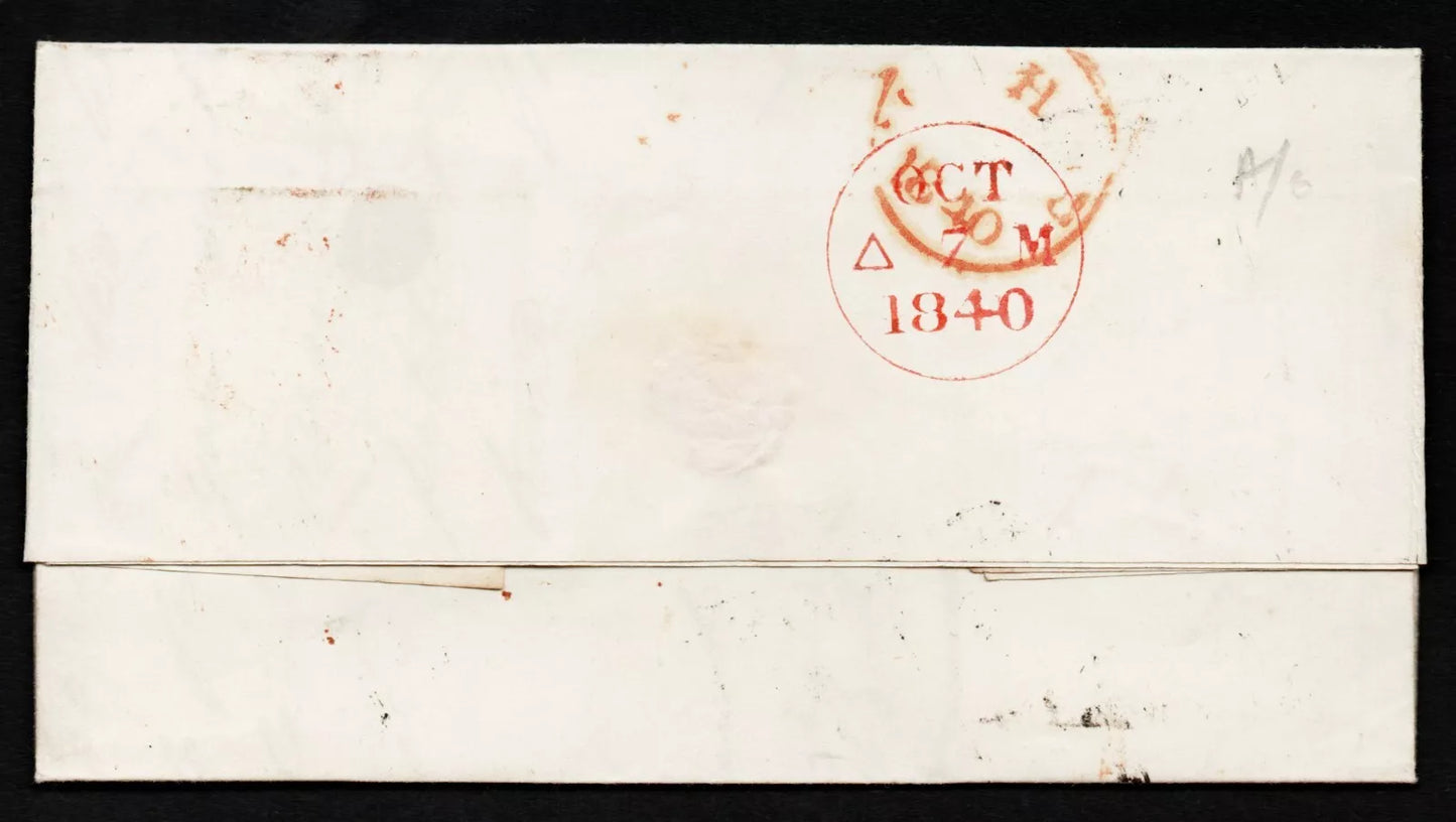 GB QV 6th Oct 1840 SG1 Plate 6 A-F on entire Brechin to Poole F/U (AM1059)