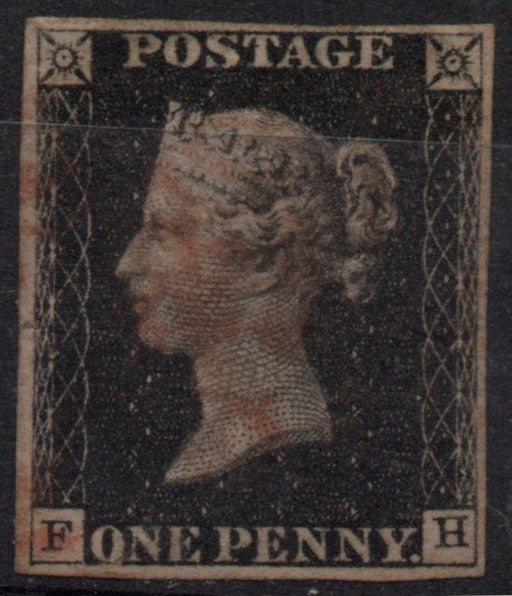 GB QV 1D Penny Black SG2 Plate 3 AS20 4 Margins F-L