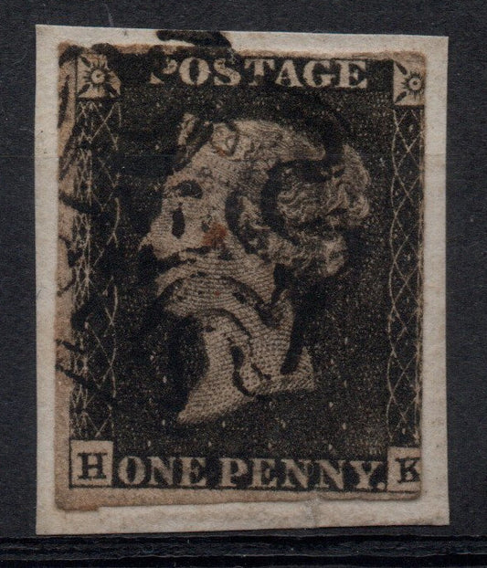 GB QV Penny Black SG2 Plate 4 AS23 H-K 4 Margins on piece