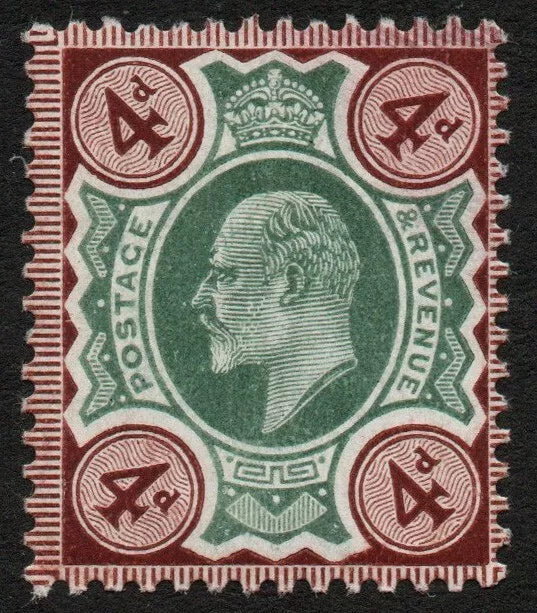 1902-10 GB QV KEVII SG238 4d Deep green & Choc Brown. U/M Well centred 