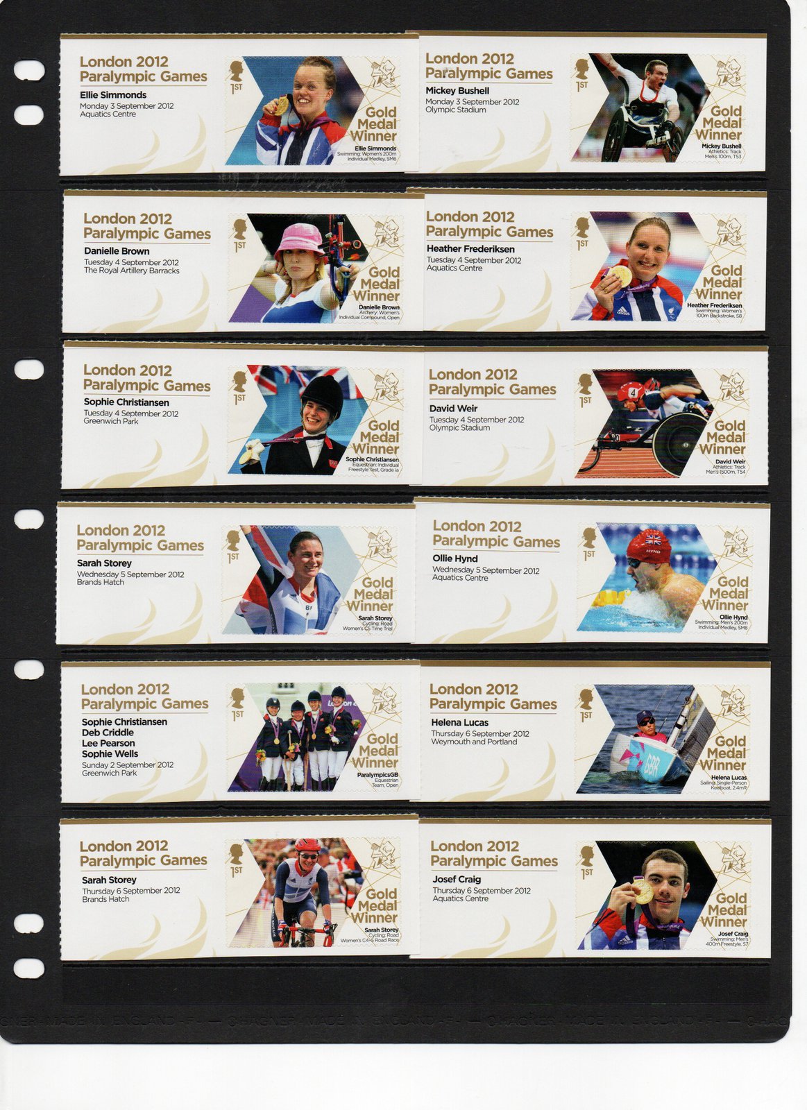 GB UK 2102 Olympic & Paralympic COMPLETE Stamp Collection. Details below (MA019)