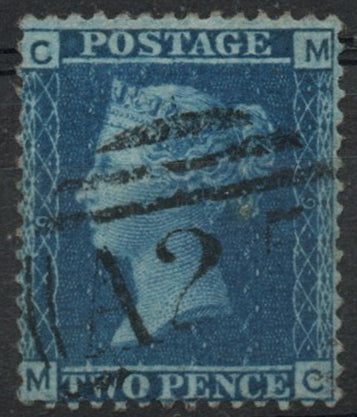 GB QV 1858 SG45 2d Blue Plate 9 (M-C) Used in Malta 