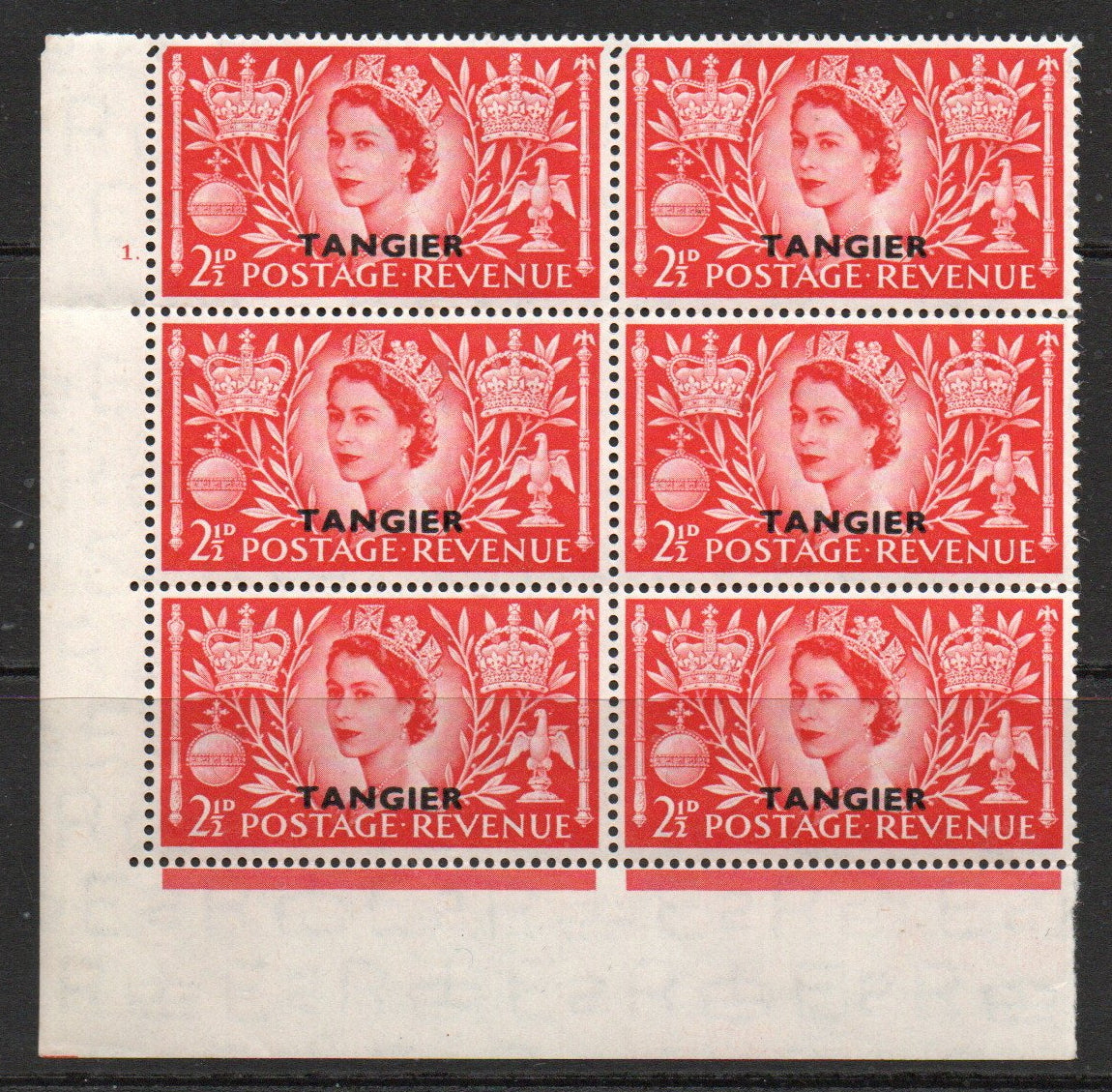 GB Agencies 1953 QEII Tangier SG306 Cyl 1dot Block of 6 Unmounted Mint MNH