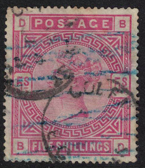 GB 1883/4 SG180 5/- Rose . Letters  B-D