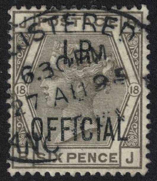 1882 GB Great Britain QV SGO4 6d Grey Plate 18 Registered Post IR Official CDS Good Used Clean back Good Perfs