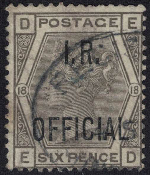 1882 GB Great Britain QV SGO4 6d Grey Plate 18 Registered Post CDS Good Used Clean back.