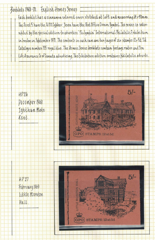 1968-70 QEII Booklets HP26-HP38 Full set of 13. Well presented. U/M. Will be sent on pages as shown