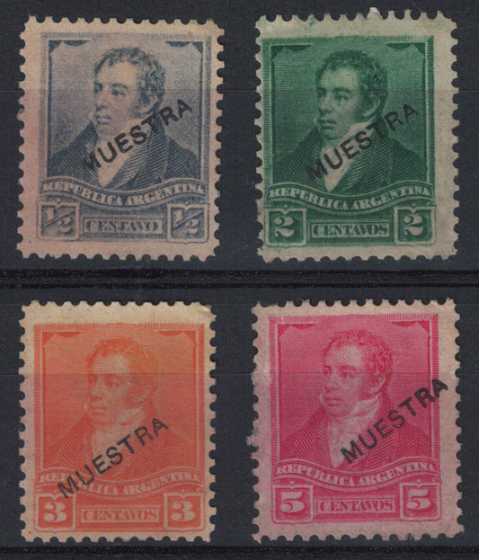 1892-95 Argentina SC# 92,94,95 & 96 Overprinted MUESTRA (Sample) Sun Watermark  