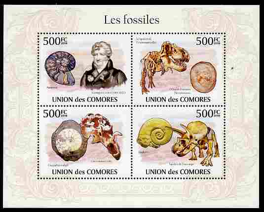 Comoro Islands 2010 Fossils perf sheetlet containing 4 values unmounted mint