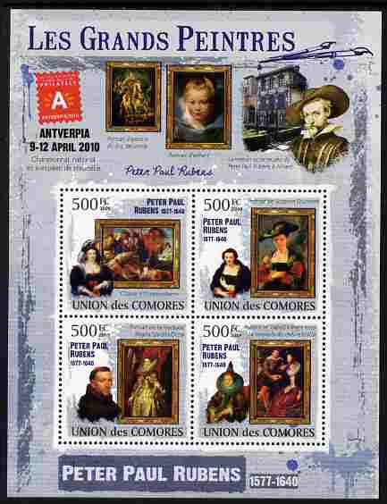 Comoro Islands 2009 Impressionists - Peter Paul Rubens perf sheetlet containing 4 values unmounted mint 