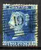 GB Great Britain 1854-57 QV 2d blue large Crown perf 14 good used SG34/5 cat £60