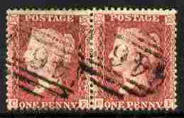 GB Great Britain 1854-57 QV 1d red horiz pair good used cat £50