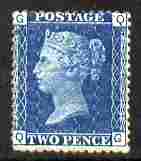 GB Great Britain 1858-79 QV 2d blue plate 15 mounted mint SG47 cat £400