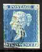 GB Great Britain 1841 QV 2d blue A-F 3 margins good used SG14 cat £75