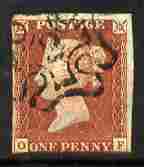 GB Great Britain 1841 QV 1d red-brown O-F 3 margin cancelled with No.2 in Maltese Cross cat £140