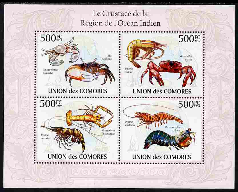 Comoro Islands 2010 Crustaceans from the Indian Ocean Region perf sheetlet containing 4 values unmounted mint, Michel 2672-75
